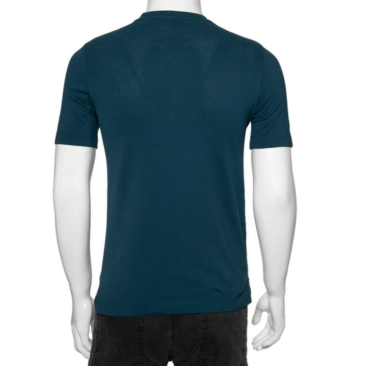 Pre Owned Hermes Teal Blue Cotton Pique H Embroidered Crewneck T-Shirt XS