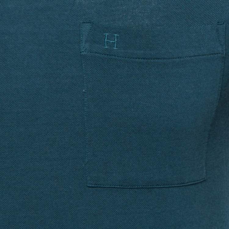 Pre Owned Hermes Teal Blue Cotton Pique H Embroidered Crewneck T-Shirt XS