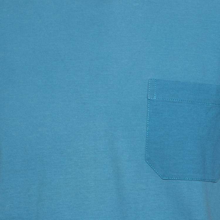 Pre Owned Hermès Blue Cotton Patch Pocket Detail Roundneck T-shirt M