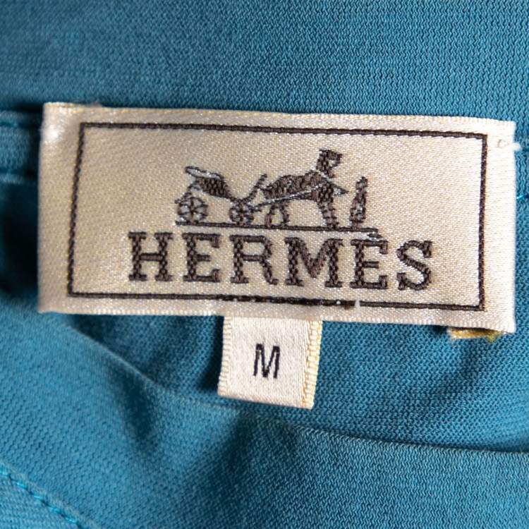 Pre Owned Hermès Blue Cotton Patch Pocket Detail Roundneck T-shirt M