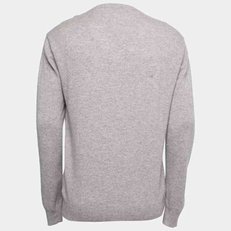 Pre Owned Hermes Grey Cashmere V-Neck Long Sleeve Sweater XXL