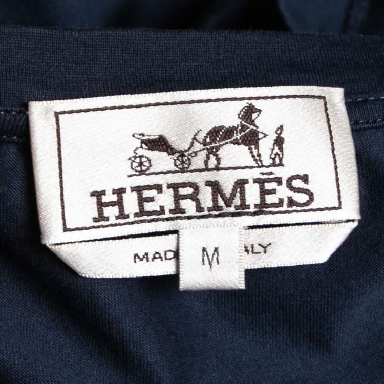Pre Owned Hermes Navy Blue Mors Embroidered Cotton Crewneck T-Shirt M