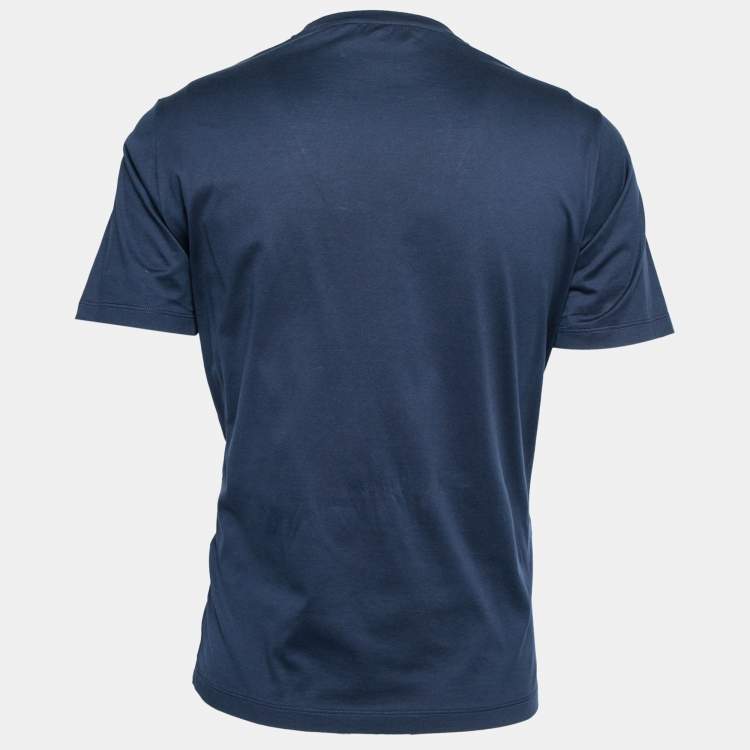Pre Owned Hermes Navy Blue Mors Embroidered Cotton Crewneck T-Shirt M