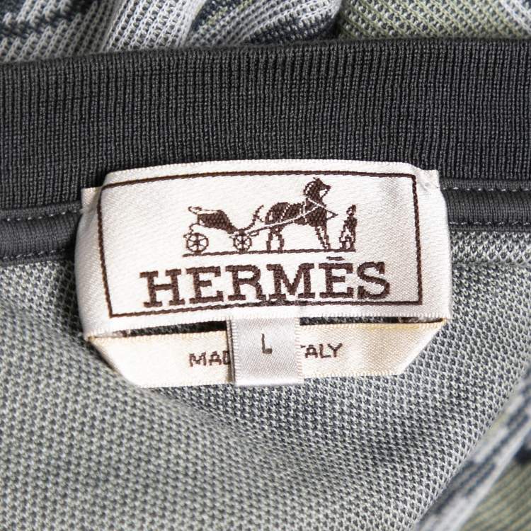 Pre Owned Hermès Grey/Green Horse Printed Cotton Crew Neck T-Shirt L