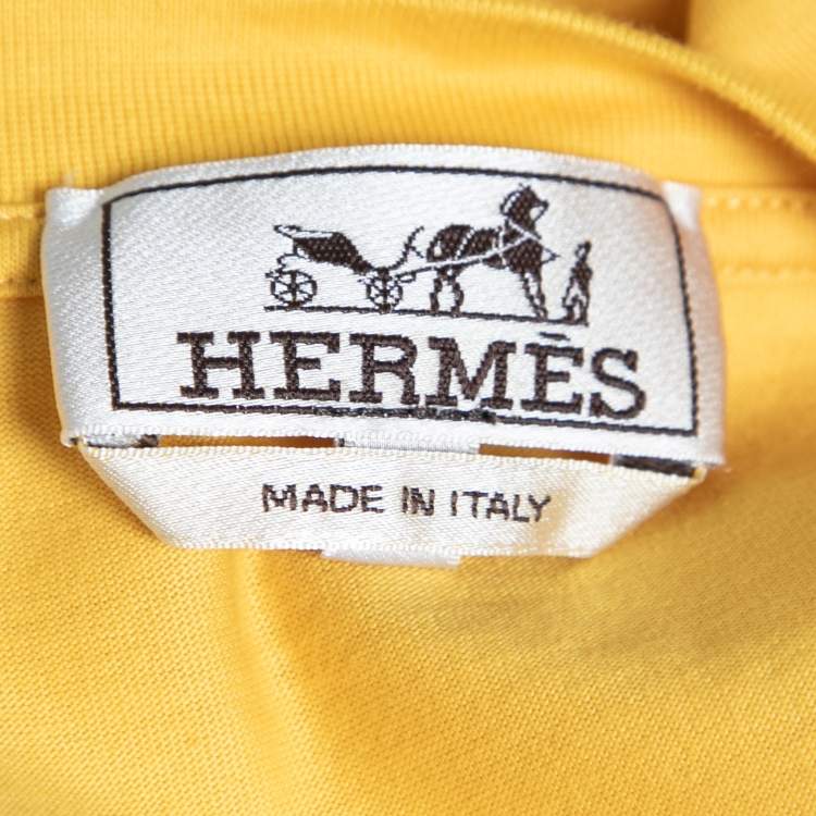 Pre Owned Hermes Yellow Cotton 3D H Embroidered Short Sleeve T-Shirt L