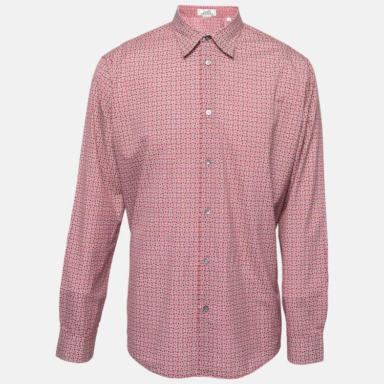 Pre Owned Hermes Red Printed Cotton Button Front Shirt XXXL