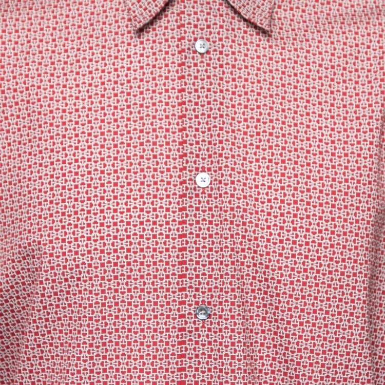 Pre Owned Hermes Red Printed Cotton Button Front Shirt XXXL