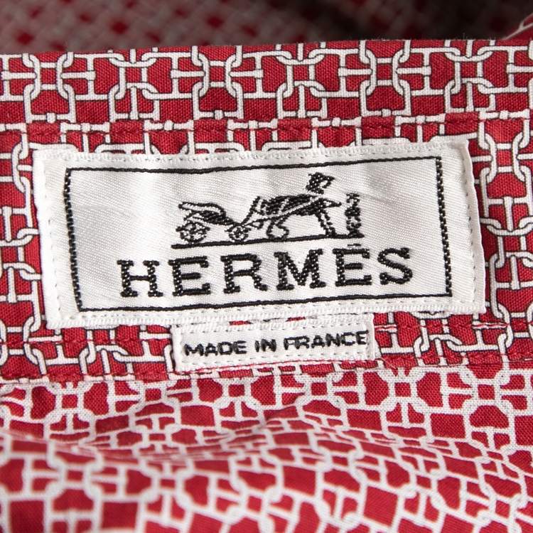 Pre Owned Hermes Red Printed Cotton Button Front Shirt XXXL