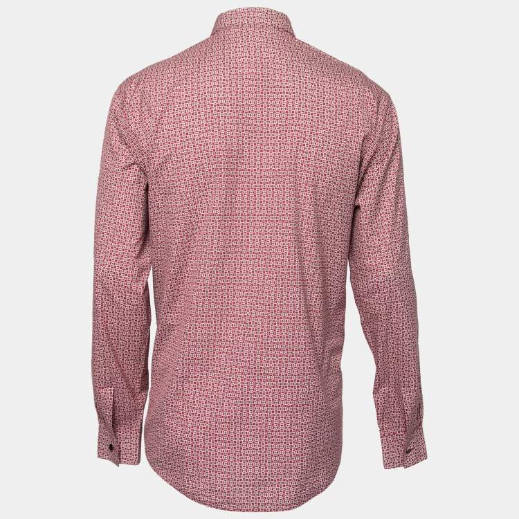 Pre Owned Hermes Red Printed Cotton Button Front Shirt XXXL