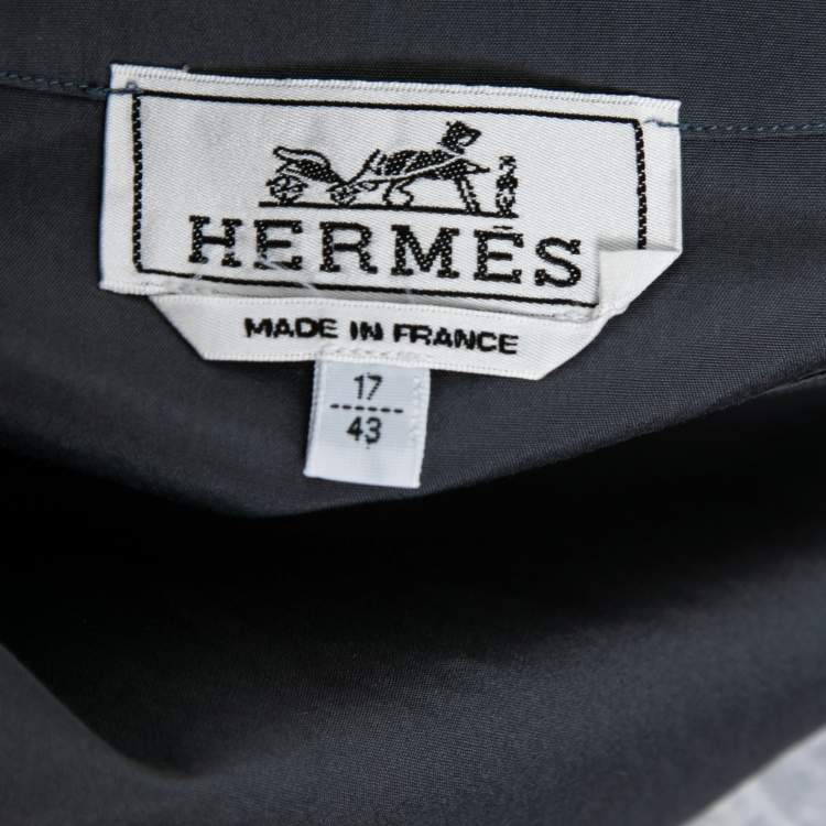 Pre Owned Hermes Slate Blue Cotton Poplin Zip Detail T-Shirt XXL