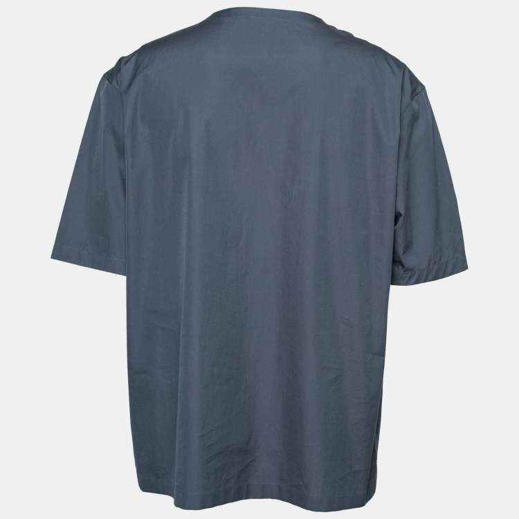 Pre Owned Hermes Slate Blue Cotton Poplin Zip Detail T-Shirt XXL