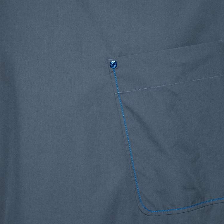 Pre Owned Hermes Slate Blue Cotton Poplin Zip Detail T-Shirt XXL