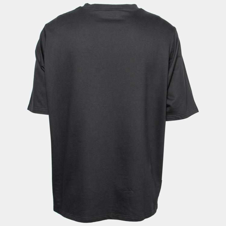 Pre Owned Hermes Black Cotton Asymmetrical Pocket Detail Crew Neck T-Shirt XXL
