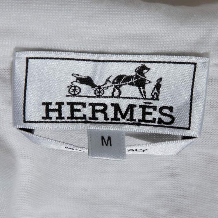 Pre Owned Hermes White Linen Pocketed Short Sleeve Polo T-Shirt M
