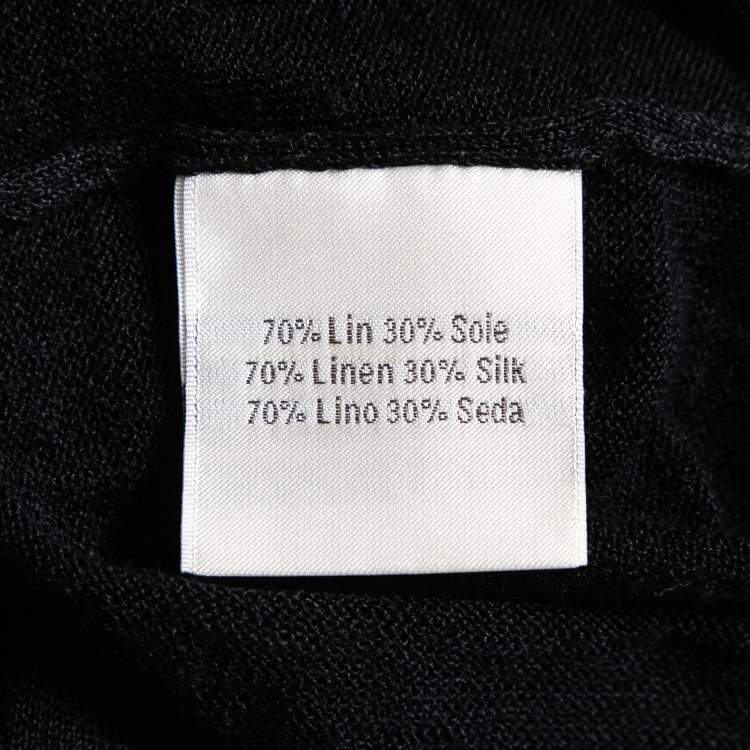 Pre Owned Hermes Black Linen-Blend Knit Mandarin Collar Shirt L