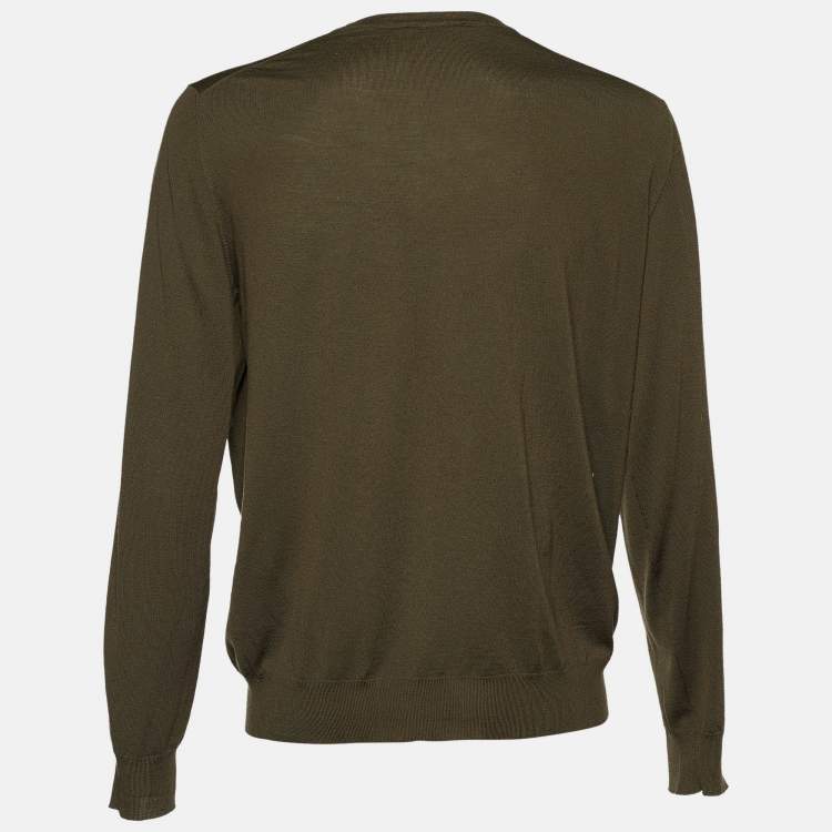 Pre Owned Hermes Olive Green Wool Knit Long Sleeve Jumper XXL