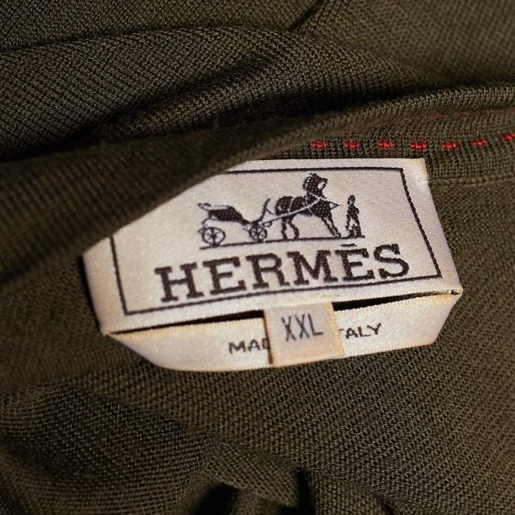 Pre Owned Hermes Olive Green Wool Knit Long Sleeve Jumper XXL