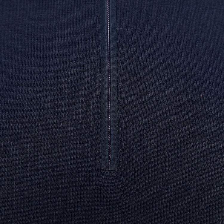 Pre Owned Hermes Sellier Navy Blue Wool Knit Zip Detail T-Shirt XXL