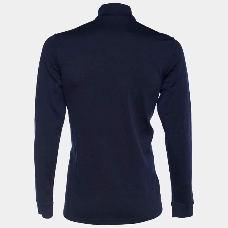 Pre Owned Hermes Sellier Navy Blue Wool Knit Zip Detail T-Shirt XXL