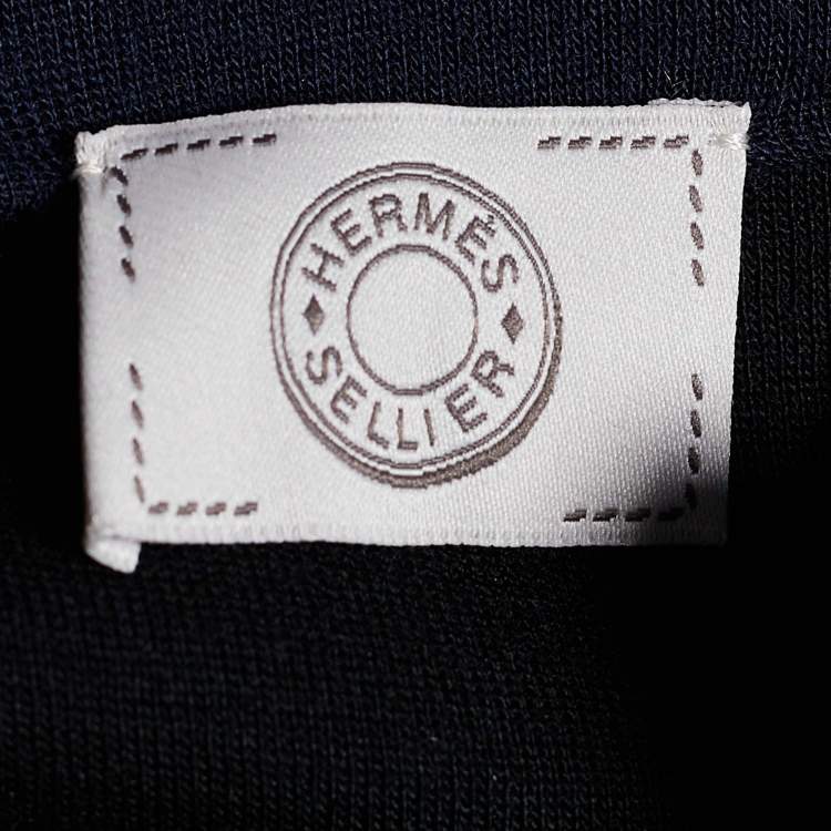 Pre Owned Hermes Sellier Navy Blue Wool Knit Zip Detail T-Shirt XXL