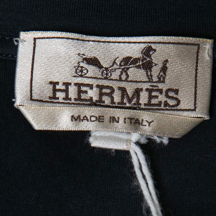 Pre Owned Hermes Navy Blue Cotton Dragon Print T-Shirt XL