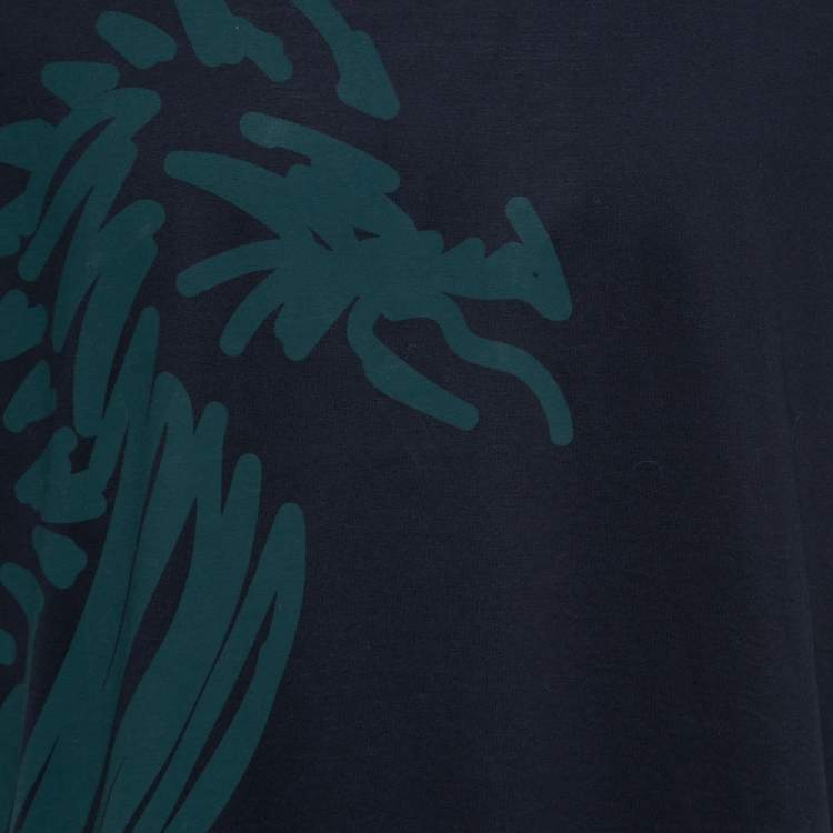 Pre Owned Hermes Navy Blue Cotton Dragon Print T-Shirt XL