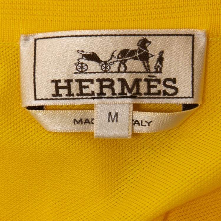 Pre Owned Hermes Yellow Cotton Pique Pocket Detailed Polo T-Shirt M