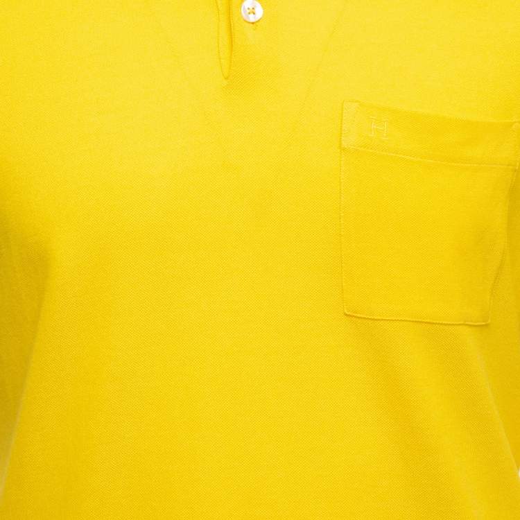 Pre Owned Hermes Yellow Cotton Pique Pocket Detailed Polo T-Shirt M