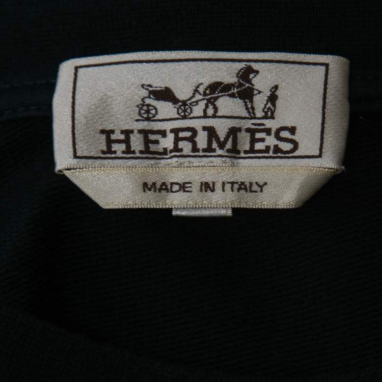 Pre Owned Hermes Navy Blue Cotton Embroidered Detail Short Sleeve T-Shirt L