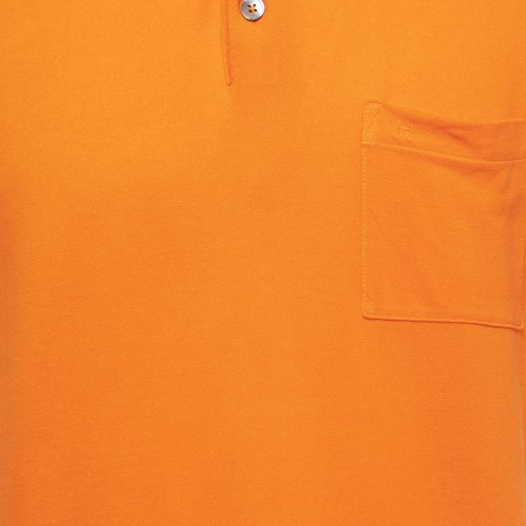 Pre Owned Hermès Orange Pique Knit Polo T-Shirt XL