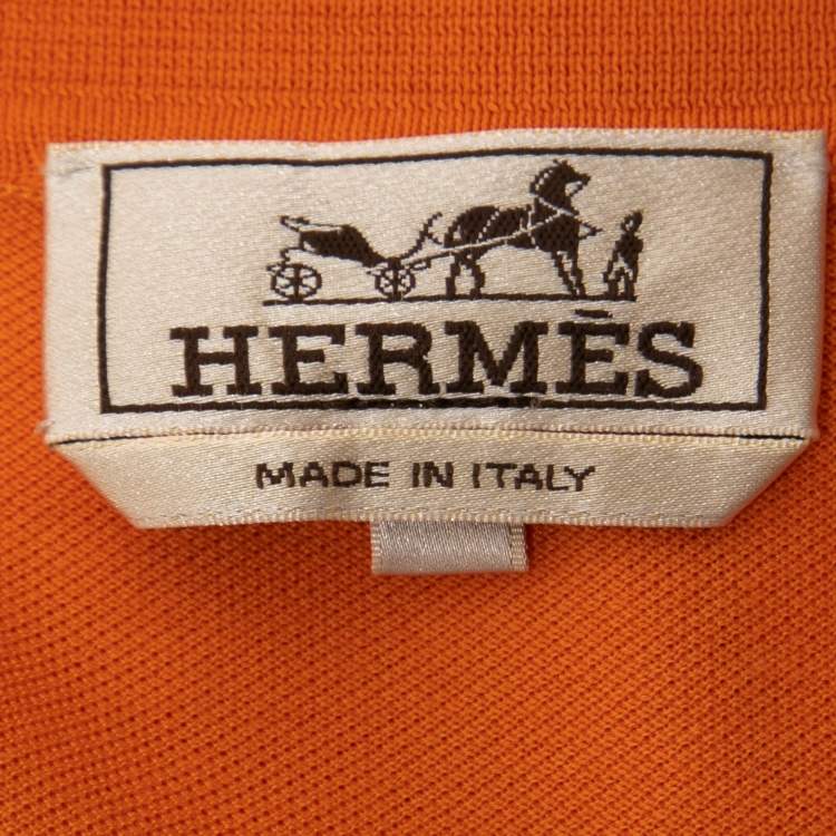 Pre Owned Hermès Orange Pique Knit Polo T-Shirt XL