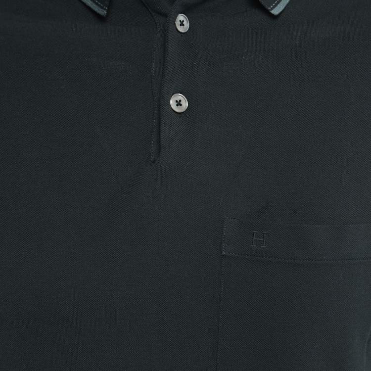 Pre Owned Hermes Black Cotton Pique Polo T-Shirt XS
