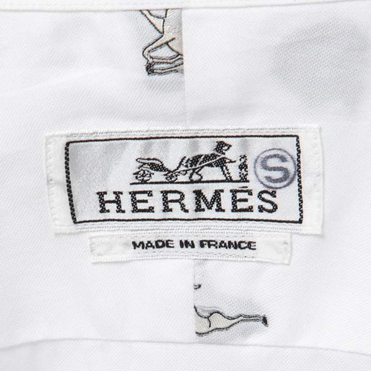 Pre Owned Hermes White Horse Patterned Cotton Button Front Shirt M
