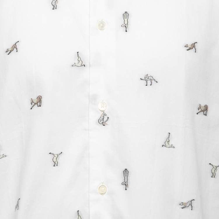 Pre Owned Hermes White Horse Patterned Cotton Button Front Shirt M