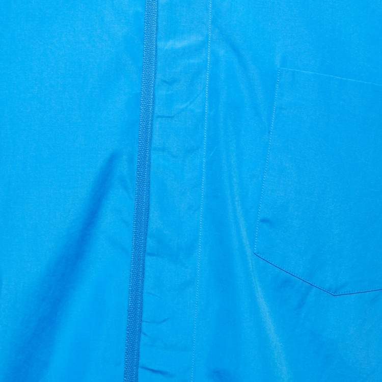 Pre Owned Hermes Blue Cotton Zip-Up Short Sleeve Shirt L