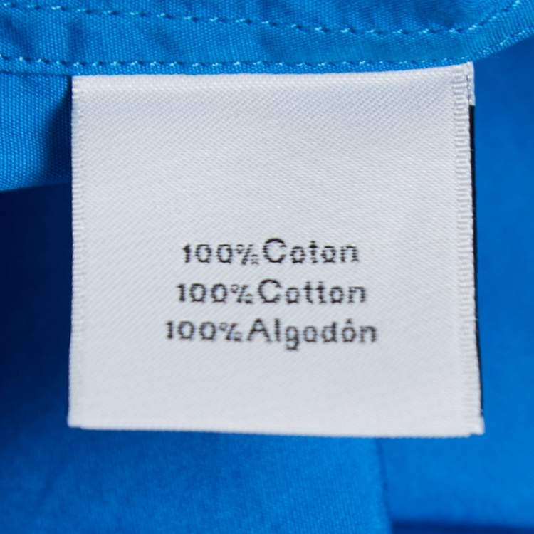 Pre Owned Hermes Blue Cotton Zip-Up Short Sleeve Shirt L