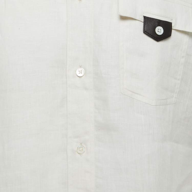 Pre Owned Hermes Ecru White Linen Short Sleeve Shirt L