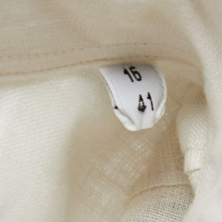 Pre Owned Hermes Ecru White Linen Short Sleeve Shirt L
