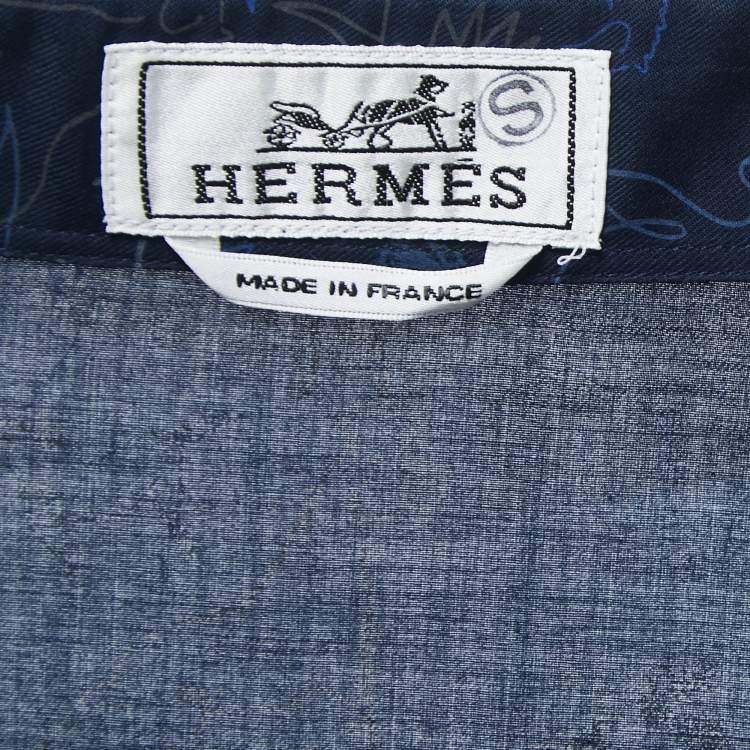 Pre Owned Hermes Navy Blue Dragon Patterned Cotton Button Front Shirt L