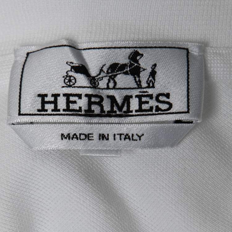 Pre Owned Hermes White Cotton Pique Crew Neck T-Shirt L