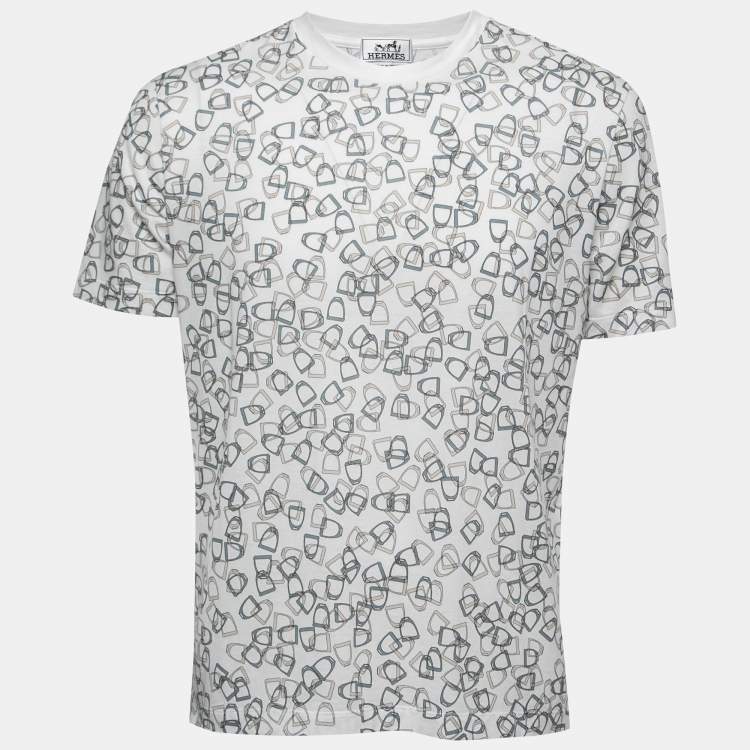 Pre Owned Hermes White Printed Cotton T-Shirt L