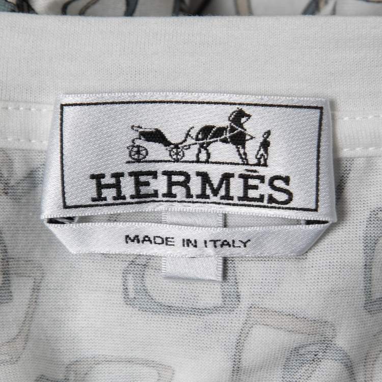 Pre Owned Hermes White Printed Cotton T-Shirt L