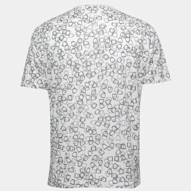 Pre Owned Hermes White Printed Cotton T-Shirt L
