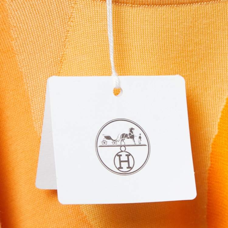 Pre Owned Hermes Orange Colorblock Cashmere & Silk Knit T-Shirt L