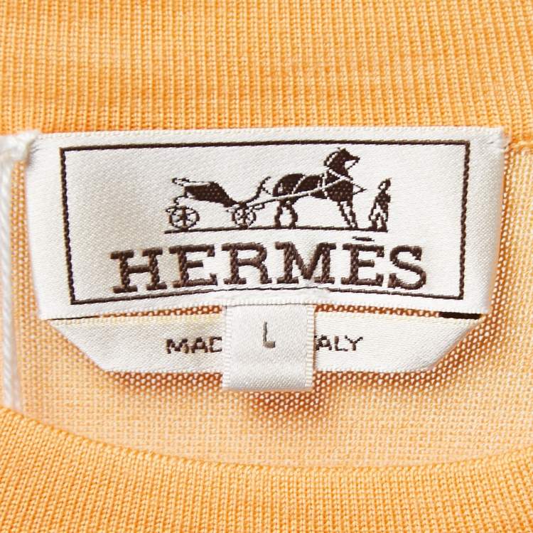 Pre Owned Hermes Orange Colorblock Cashmere & Silk Knit T-Shirt L