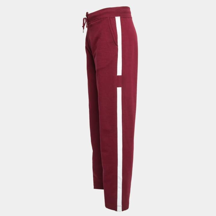 Pre Owned Hermes Burgundy Cotton Knit Side Stripe Joggers M