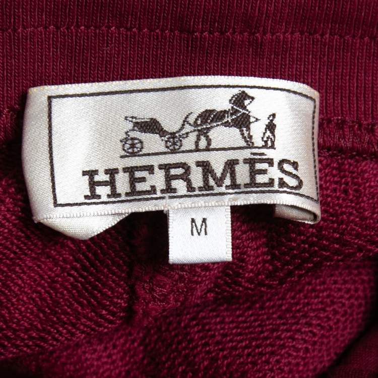 Pre Owned Hermes Burgundy Cotton Knit Side Stripe Joggers M