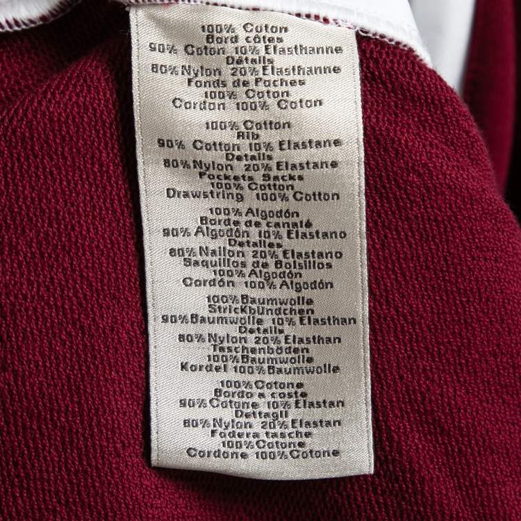 Pre Owned Hermes Burgundy Cotton Knit Side Stripe Joggers M