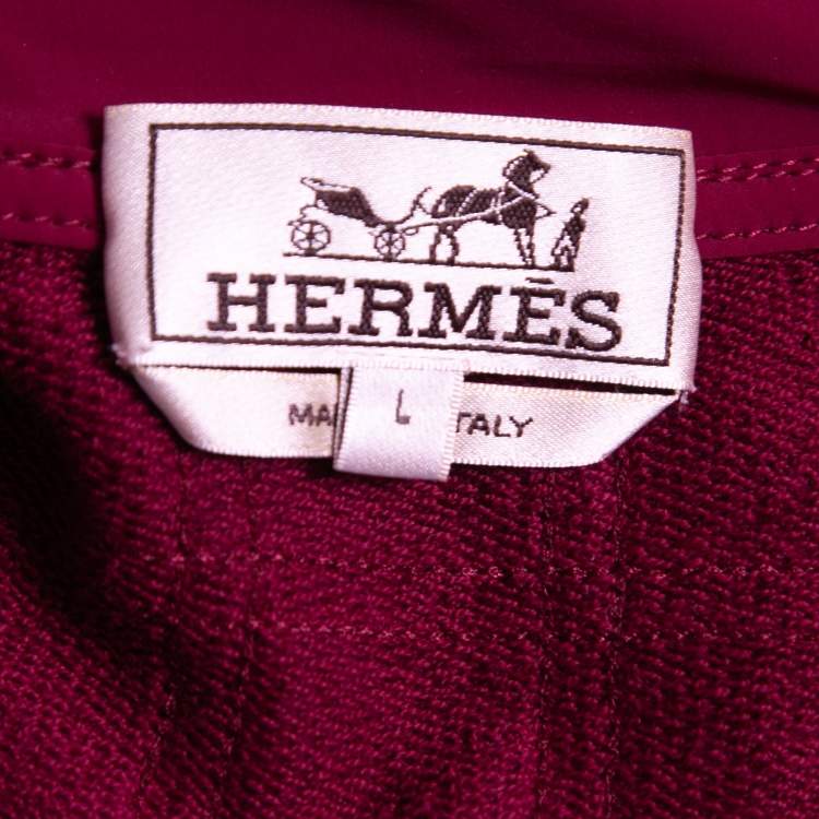 Pre Owned Hermes Burgundy Cotton Knit Hoodie L