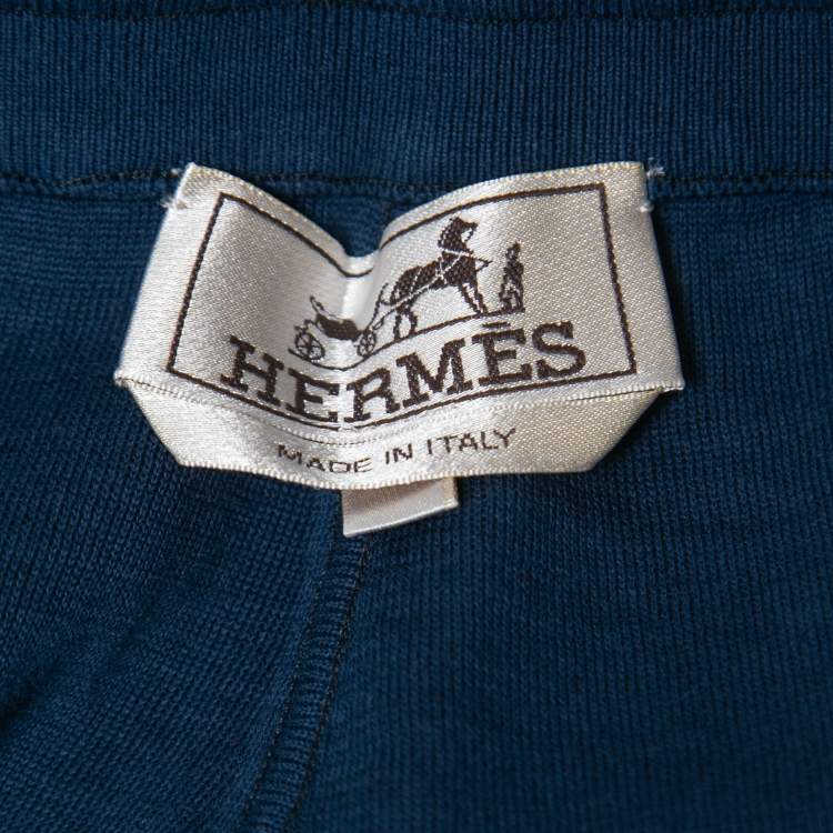Pre Owned Hermes Navy Blue Cashmere Blend Drawstring Shorts L
